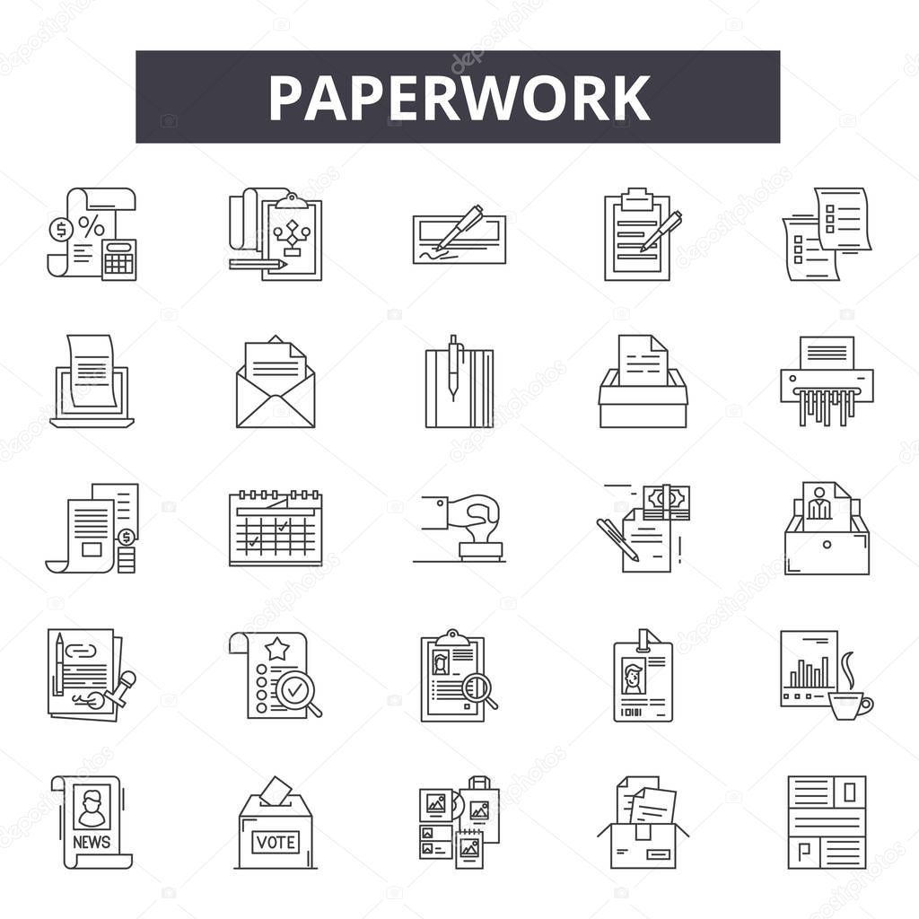 Paperwork line icons, signs, vector set, linear concept, outline illustration