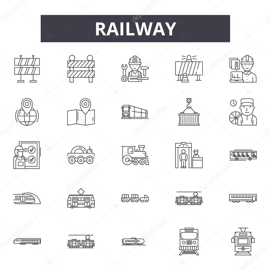 Railway line icons, signs, vector set, linear concept, outline illustration
