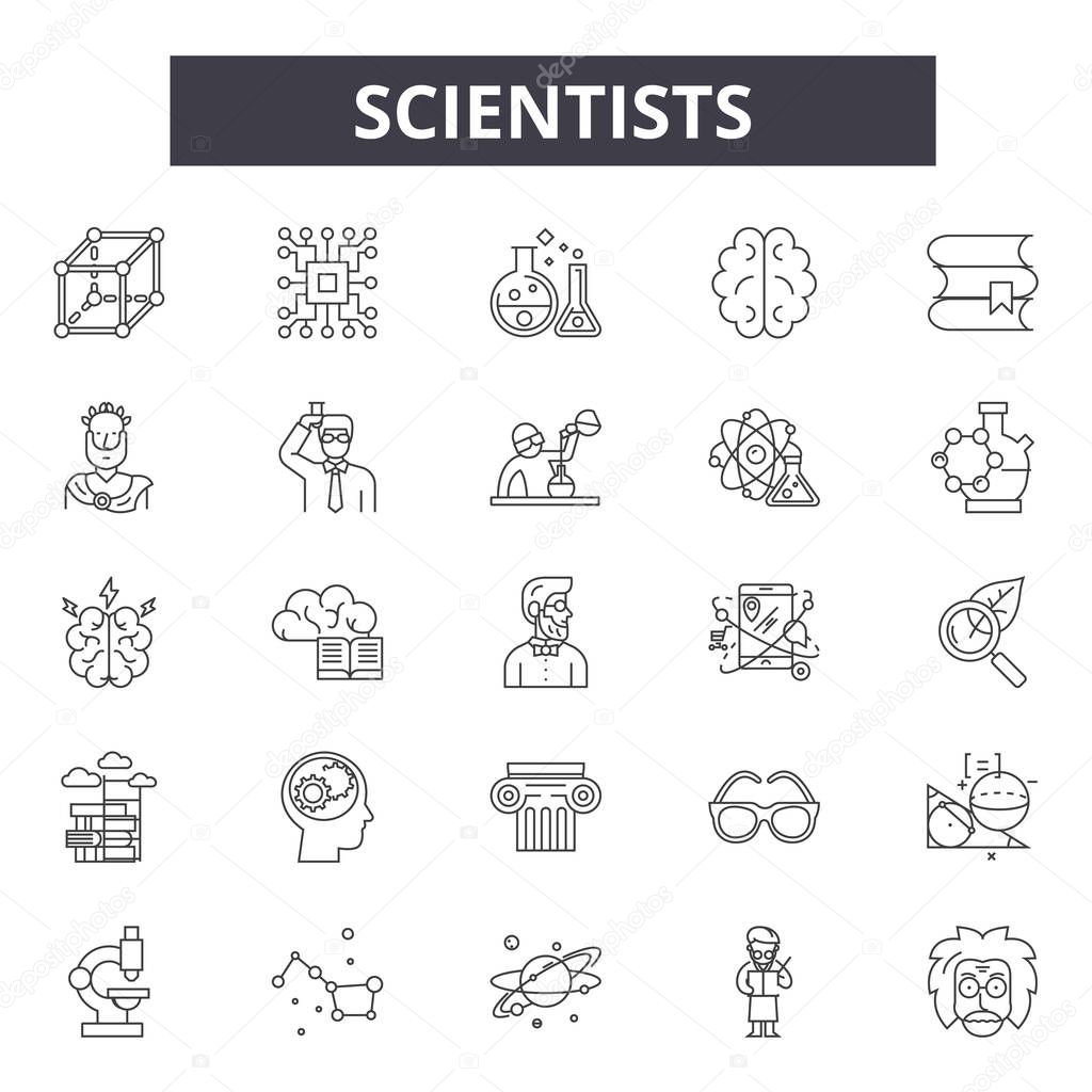Scientists line icons, signs, vector set, linear concept, outline illustration
