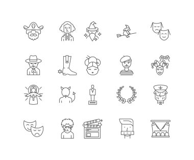 Aktör çizgi simgeleri, işaretler, vektör seti, anahat illüstrasyon kavramı 