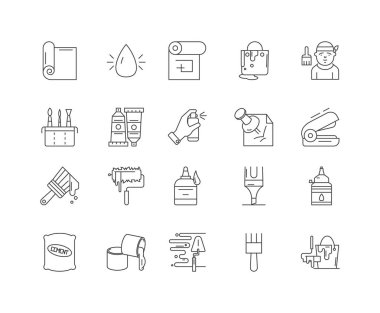 Yapışkan çizgi simgeleri, işaretler, vektör seti, anahat çizim kavramı 