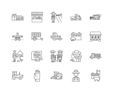 Tarım müteahhitleri çizgi simgeleri, işaretler, vektör seti, anahat illüstrasyon kavramı 