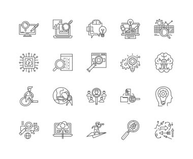 Analiz satırı simgeleri, işaretler, vektör seti, anahat illüstrasyon kavramı 