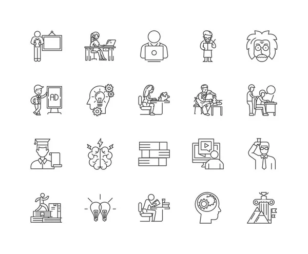 Iconos de línea de educación de adultos, signos, conjunto de vectores, esquema concepto de ilustración — Vector de stock