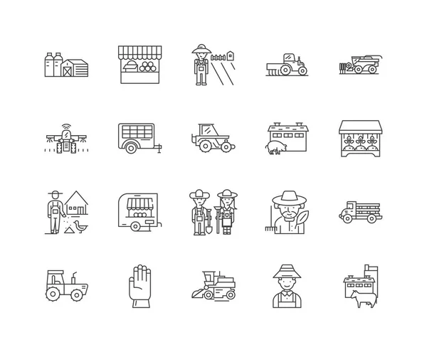 Contratistas agrícolas línea iconos, signos, conjunto de vectores, esquema concepto de ilustración — Vector de stock