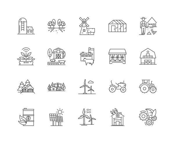 Iconos de línea de producción agrícola, signos, conjunto de vectores, esquema concepto de ilustración — Archivo Imágenes Vectoriales