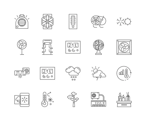Iconos de línea de aire acondicionado, signos, conjunto de vectores, esquema concepto de ilustración — Vector de stock