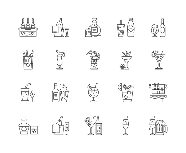 Bebidas alcohólicas línea iconos, signos, conjunto de vectores, esquema concepto de ilustración — Vector de stock