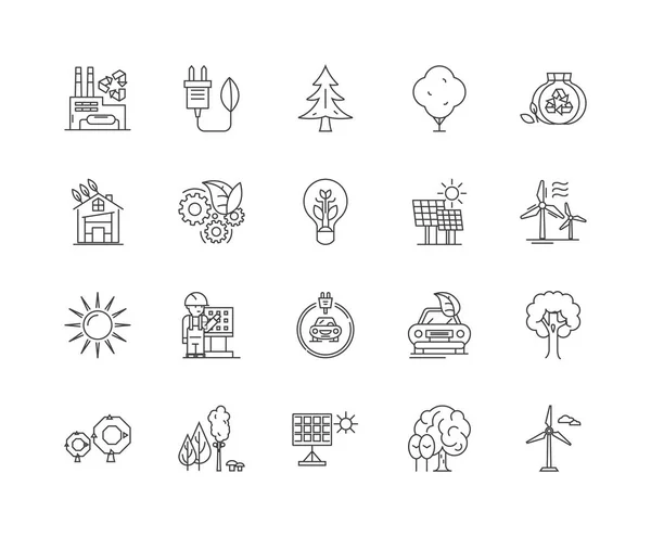 Icônes de ligne d'énergie alternative, signes, ensemble vectoriel, schéma concept d'illustration — Image vectorielle