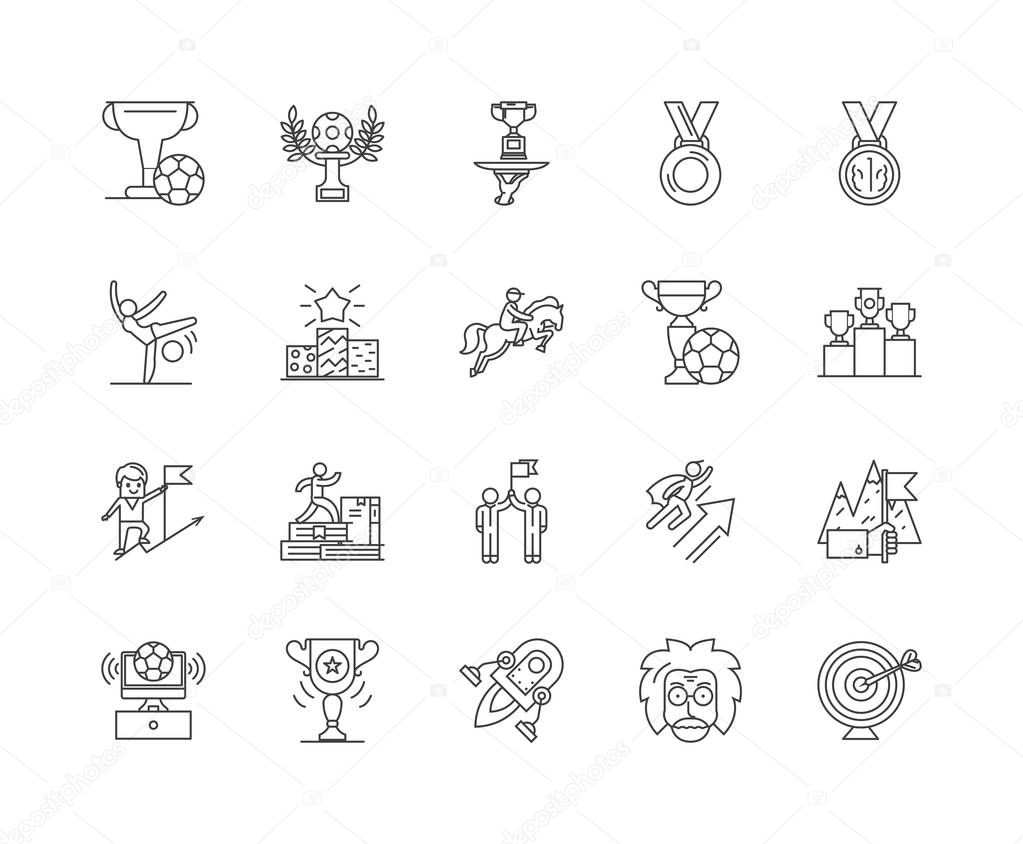 Achievement line icons, signs, vector set, outline illustration concept 