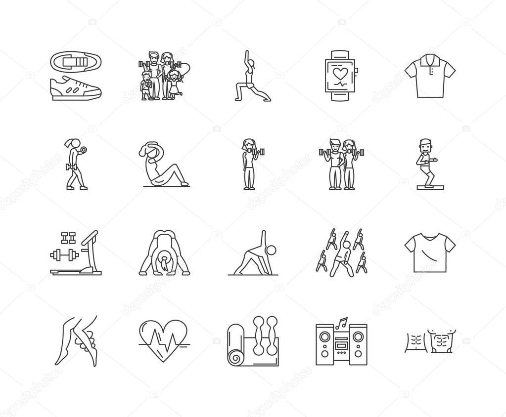 Aerobics line icons, signs, vector set, outline illustration concept 