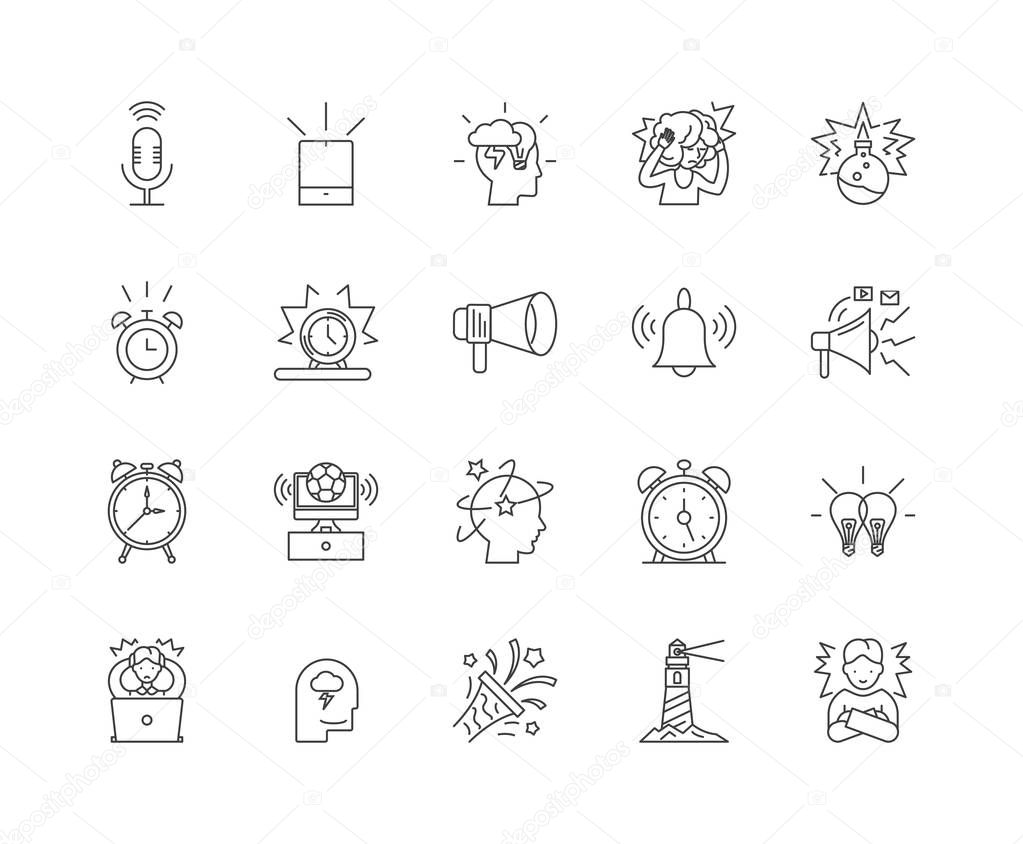Alarm line icons, signs, vector set, outline illustration concept 