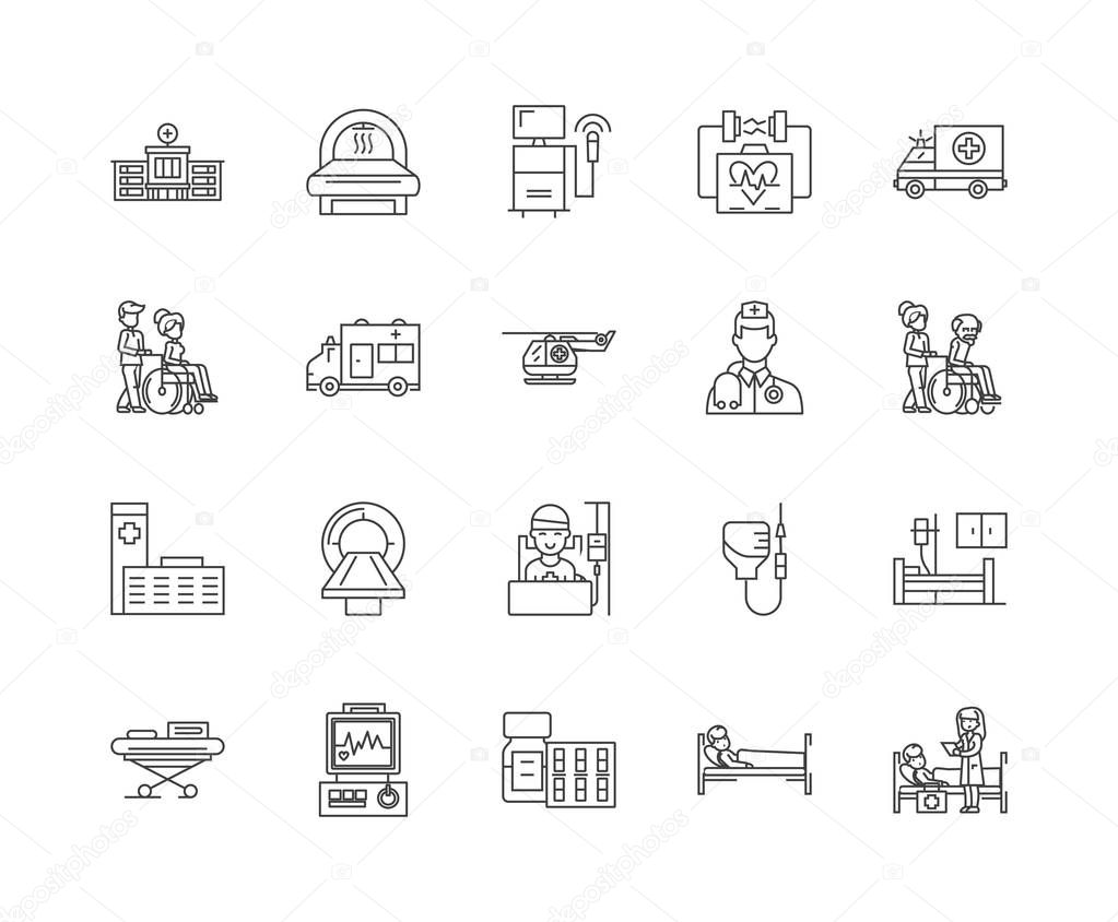 Ambulance line icons, signs, vector set, outline illustration concept 