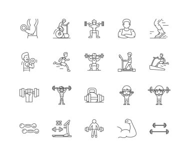 Atletizm çizgi simgeleri, işaretler, vektör seti, anahat illüstrasyon kavramı 