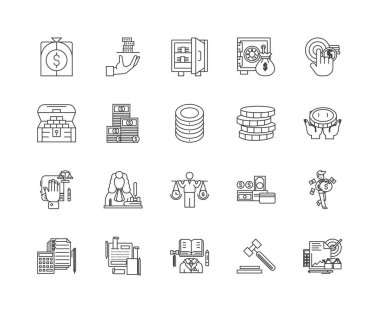 Açık artırma satırı simgeleri, işaretler, vektör seti, anahat illüstrasyon kavramı 