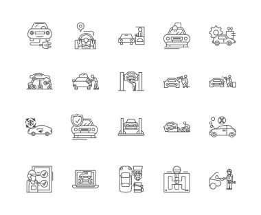 Otomatik servis hattı simgeleri, işaretler, vektör seti, anahat illüstrasyon kavramı 