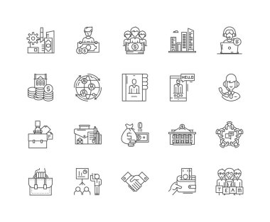 Bankacılık çizgi simgeleri, işaretler, vektör seti, anahat illüstrasyon kavramı 