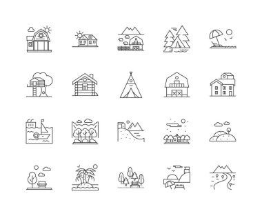 Ahır tatil satır simgeleri, işaretler, vektör seti, anahat illüstrasyon kavramı 