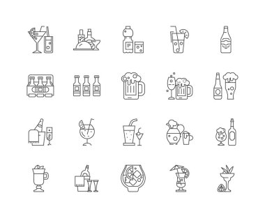 Bewerage çizgi simgeleri, işaretler, vektör seti, anahat illüstrasyon kavramı 