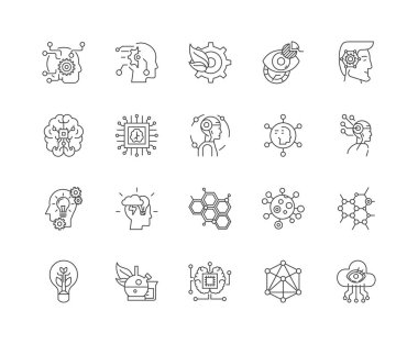 Biyomühendislik çizgi simgeleri, işaretler, vektör seti, anahat illüstrasyon kavramı 