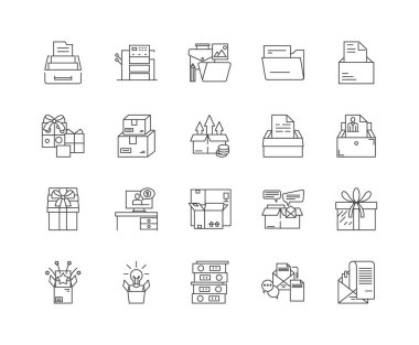 Kutular çizgi simgeleri, işaretler, vektör seti, anahat çizim kavramı 