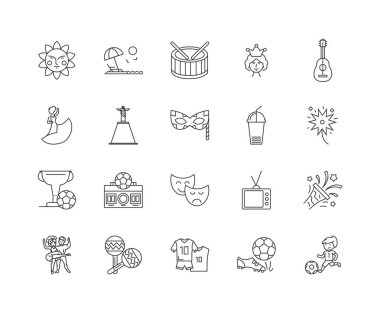 Brezilya çizgi simgeleri, işaretler, vektör seti, anahat illüstrasyon kavramı 