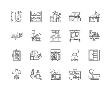 İş konaklama hattı simgeleri, doğrusal işaretler, vektör seti, anahat kavram illüstrasyon
