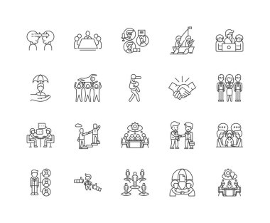 İş yardımı hattı simgeleri, doğrusal işaretler, vektör seti, anahat konsept illüstrasyon