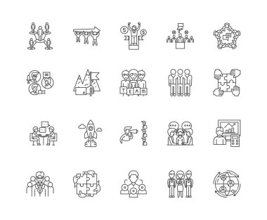 İş kulüpleri çizgi simgeleri, işaretler, vektör seti, anahat illüstrasyon kavramı 