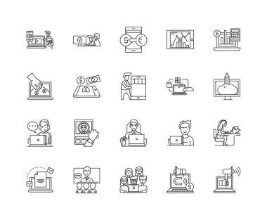 İş ağ çizgisi simgeleri, işaretler, vektör seti, anahat çizim kavramı 