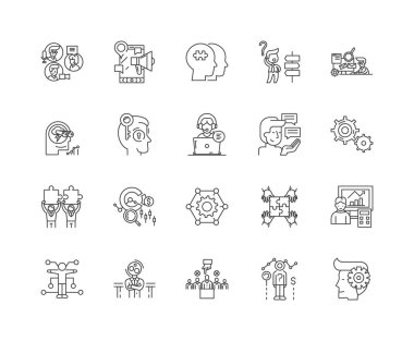 İş düşünme çizgisi simgeleri, işaretler, vektör seti, anahat illüstrasyon kavramı 