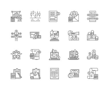 Hesaplama satırı simgeleri, işaretler, vektör seti, anahat çizim kavramı 