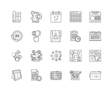 Takvim çizgisi simgeleri, işaretler, vektör seti, anahat çizim i 