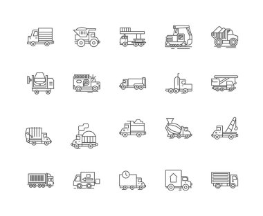 Kargo taşıma hattı simgeleri, işaretler, vektör seti, anahat illüstrasyon kavramı 