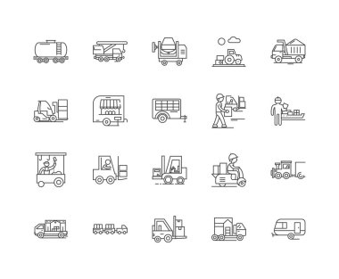 Sepet çizgisi simgeleri, işaretler, vektör seti, anahat çizim konsepti 