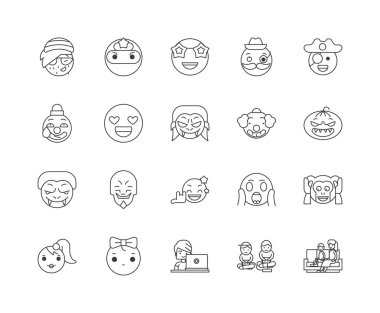 Karikatür çizgi simgeleri, işaretler, vektör seti, anahat illüstrasyon kavramı 