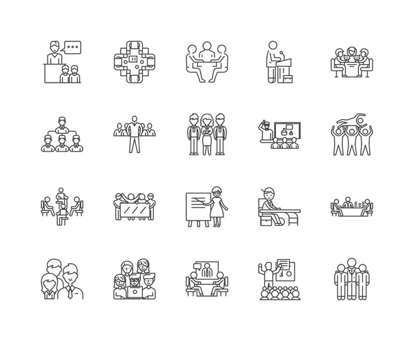 Iconos de línea de audiencia, signos, conjunto de vectores, esquema concepto de ilustración — Archivo Imágenes Vectoriales