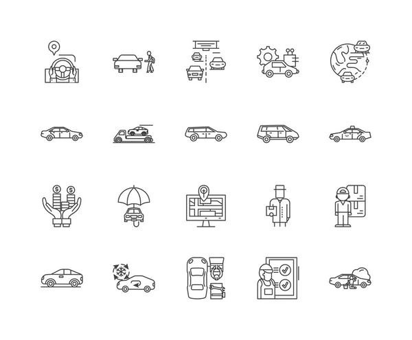 Auto distribuidor iconos de línea, signos, conjunto de vectores, esquema concepto de ilustración — Vector de stock