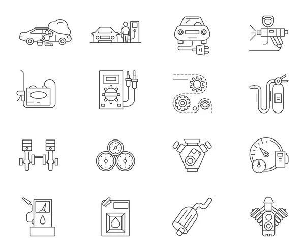 Iconos de línea de estación de servicio automático, signos, conjunto de vectores, esquema concepto de ilustración — Archivo Imágenes Vectoriales