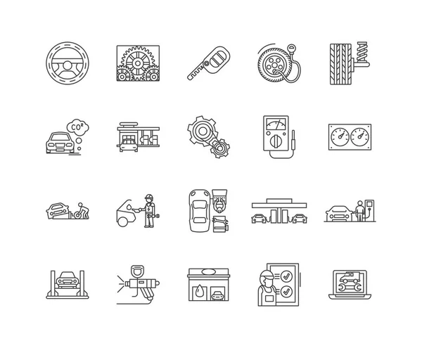 Iconos de línea de departamento de servicio automático, signos, conjunto de vectores, esquema concepto de ilustración — Archivo Imágenes Vectoriales