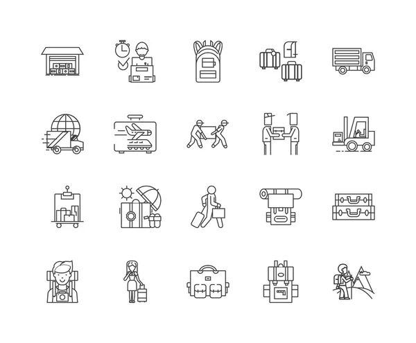 Iconos de línea de equipaje, signos, conjunto de vectores, esquema concepto de ilustración — Archivo Imágenes Vectoriales