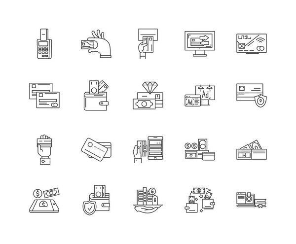 Bank cards line icons, signs, vector set, outline illustration concept 