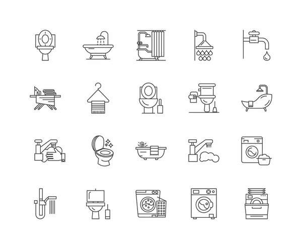 Iconos de línea de baño, signos, conjunto de vectores, esquema concepto de ilustración — Archivo Imágenes Vectoriales