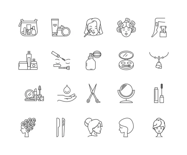Iconos de línea de belleza, signos, conjunto de vectores, esquema concepto de ilustración — Archivo Imágenes Vectoriales