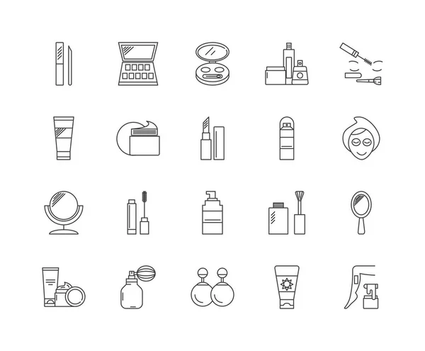 Iconos de línea de producción de belleza, signos, conjunto de vectores, esquema concepto de ilustración — Vector de stock