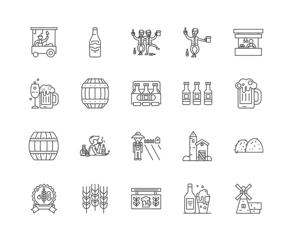 Iconos de línea de cerveza, signos, conjunto de vectores, esquema concepto de ilustración — Archivo Imágenes Vectoriales