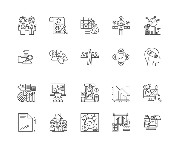 Iconos de línea de Benchmarketing, signos, conjunto de vectores, esquema concepto de ilustración — Archivo Imágenes Vectoriales