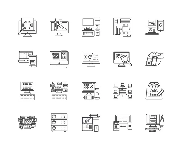 Big-Data-Liniensymbole, Zeichen, Vektorsatz, skizziertes Illustrationskonzept — Stockvektor