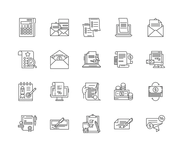 Icônes de ligne de facturation, signes, ensemble vectoriel, concept d'illustration de contour — Image vectorielle