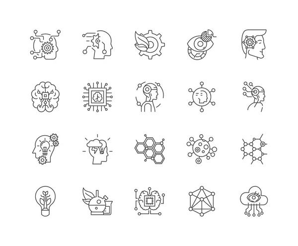 Biotechnologische Liniensymbole, Zeichen, Vektorsatz, skizziertes Illustrationskonzept — Stockvektor